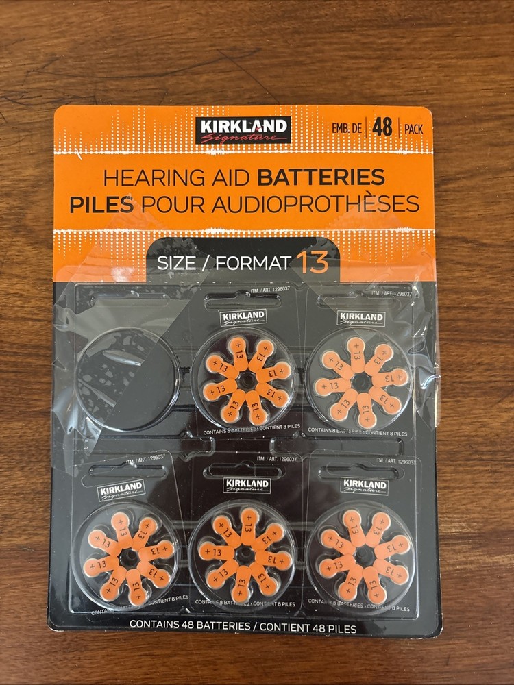 KIRKLAND Signature SIZE FORMAT 13 HEARING AID BATTERIES 40 Batteries Open Pkg