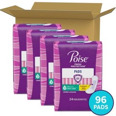 Poise Incontinence Pads & Postpartum 3 Drop Light Absorbency Long 24 ct 4-Pack