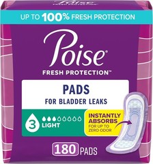 Poise Incontinence Pads Postpartum Pads, 3 Drop Light Absorben–*180 COUNT*