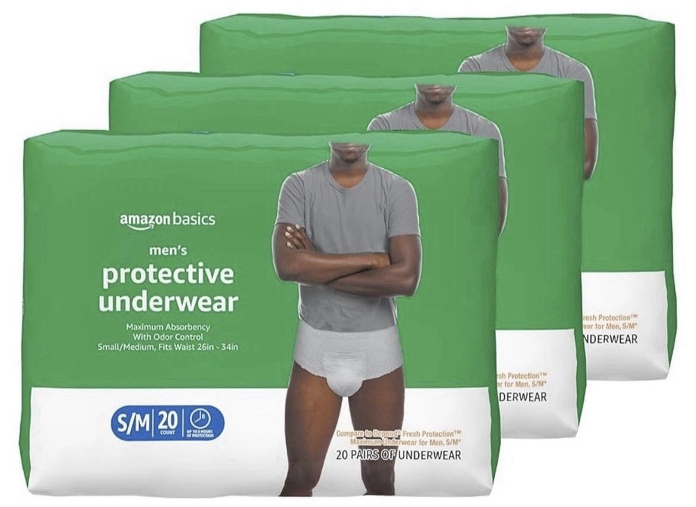 60ct Amazon Basics Men’s Protective Underwear, Maximum Absorbency, S/M