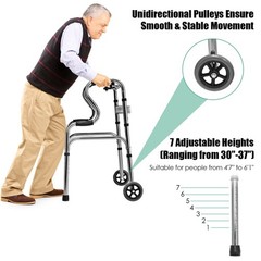 Heavy-Duty Folding 3 in 1 Stand-Assist Walker Aluminum Alloy W/ Wheel Gray