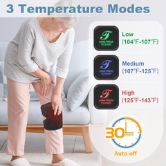 Black Heated Knee Brace Cordless Heating Pad 3000mAh Battery Wrap 1 PCS