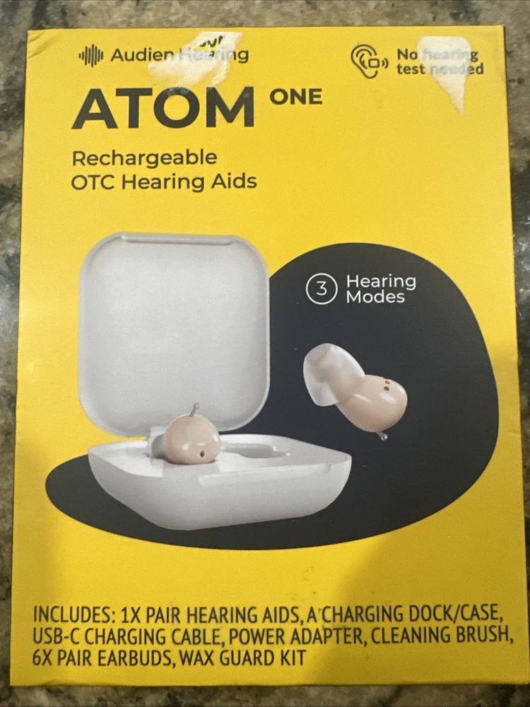 NIB AUDIEN ATOM ONE Rechargeable OTC Hearing Aid Dock/Case USB Cable Adapter