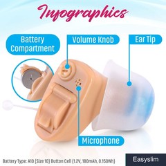 Wireless In-Ear Hearing Amplifier Device Beige Noise Reduction 110dB