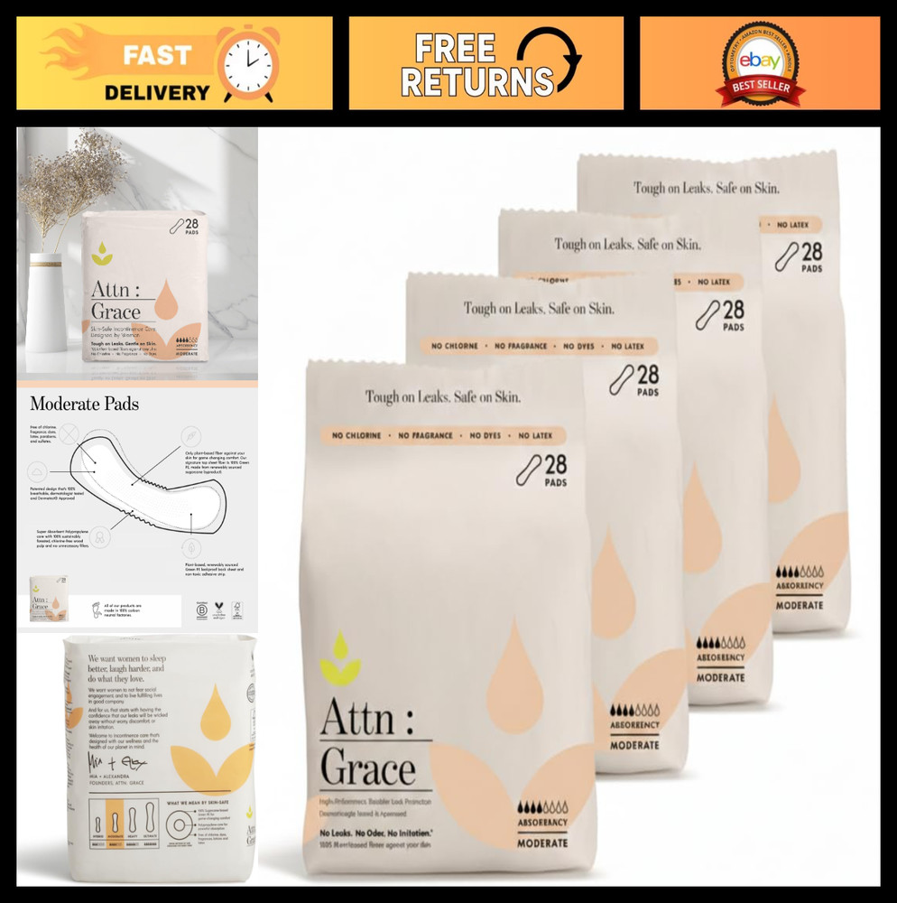 Moderate Incontinence Pads for Women – 4-Pack (112 Total) – Plant-Based, High Ab