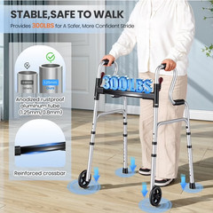 Naipo Folding Walker for Seniors 3-in-1 5″ Wheels Adjustable 300 lbs