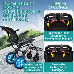 Irtme Ultra Lightweight Foldable Wheelchair，Carbon Steel Frame/Honeycomb Wheels