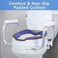 Soaids 5″ Raised Toilet Seat with Handles Padded Cushion Round 300 lb Seniors