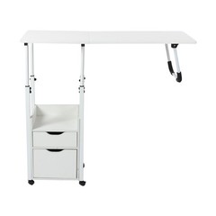 Overbed Table w/ Wheels, Movable Bedside Table, Height Adjustable Over Bed Desk