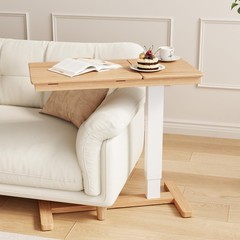 Solid Wood Overbed Bedside Table with Wheels,Tilt Top Hospital Bed Table Adjusta