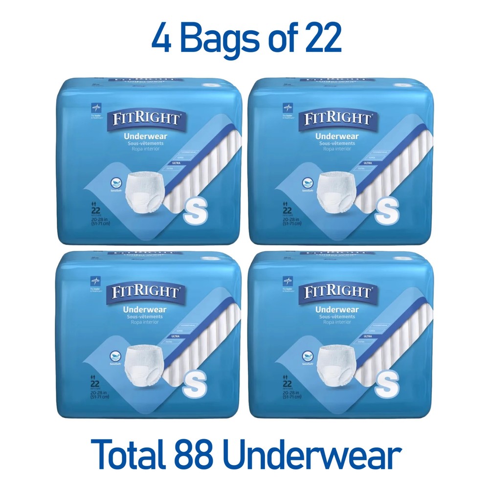 Medline FitRight Incontinence Underwear, Ultra Absorbency, Small, Unisex, 88 Ct