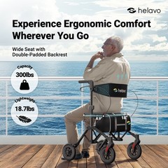 Helavo Ultra-Compact Travel Walker with Seat, Fully Assembled, 300lbs