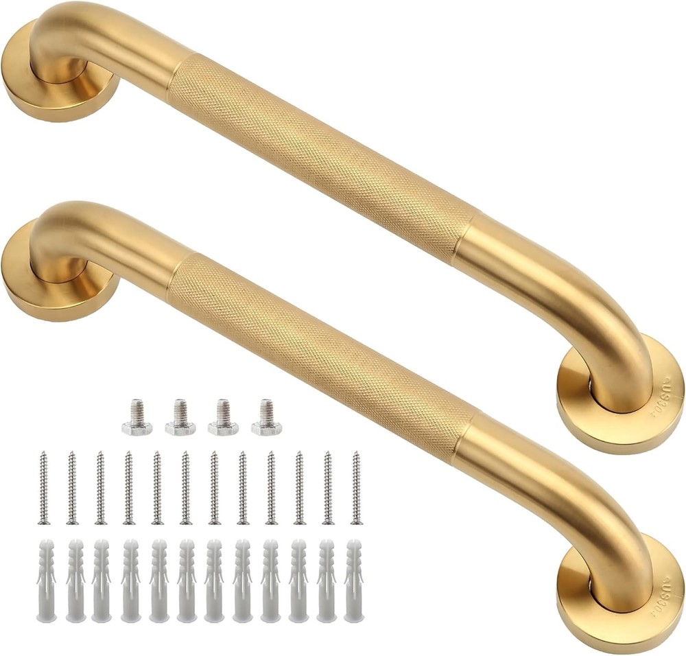 Rackickyer Shower Safety Grab Bar, 2 Pack 16 Inch Gold Bathroom 1.25″ Diamete