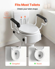Raised Toilet Seat with Arms, 3-Height Adjustable Elevated Seat Riser 300 lbs