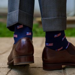 Cotton Patterned Over the Calf Dress Socks, Knee 8-12 American Flag on Navy