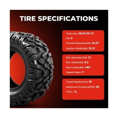 ATV/UTV Tires 26×11-12,All-Terrain Mud Tires 26x11x12,6-Ply,Non-Directional T…