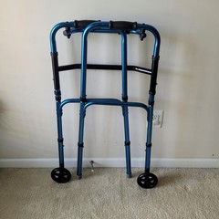 1 Button Folding Walker, 2 front Wheel, 4 Legs Height Adjustment from 32-37 inch
