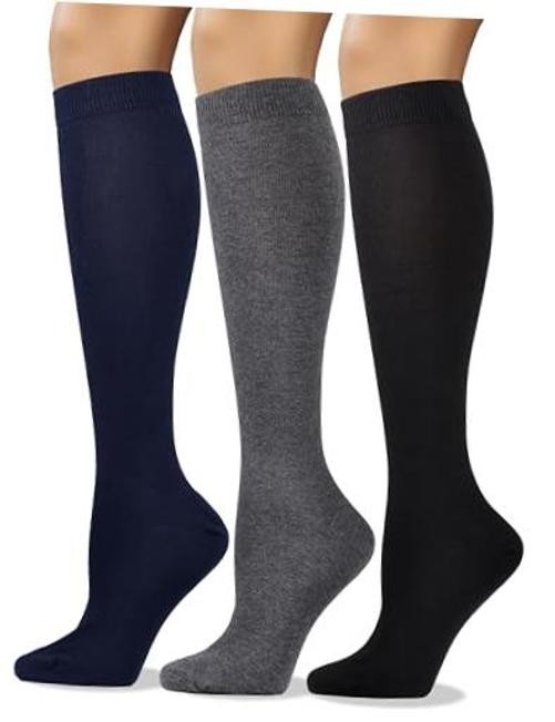 Women’s Soft Combed Cotton Knee Medium-Large Assorted Black Gray Navy Blue