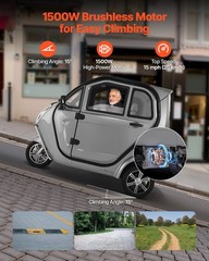 VEVOR 3-Wheel Enclosed Mobility Scooter for Seniors 650lbs Capacity 3-Seater