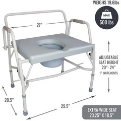 DMI Drop Arm Portable Toilet Commode, Extra-Wide Seat, 500 Pound Weight…