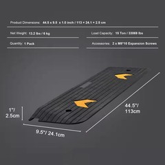 SKYSHALO 1 in Rise Rubber Threshold Ramp Doorway Wheelchair Curb Ramp 33000 lb