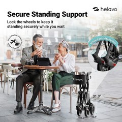 Helavo Ultra-Compact Travel Walker with Seat, Fully Assembled, 300lbs