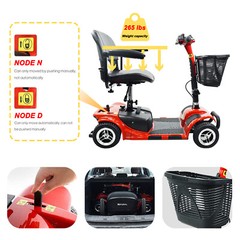 KRYL Foldable 4 Wheel Mobility Scooter for Seniors, 265lbs Max Weight Powered