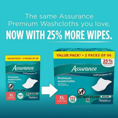 Assurance Disposable and Pre-Moistened Premium XL Washcloths for Adults, 192 ct