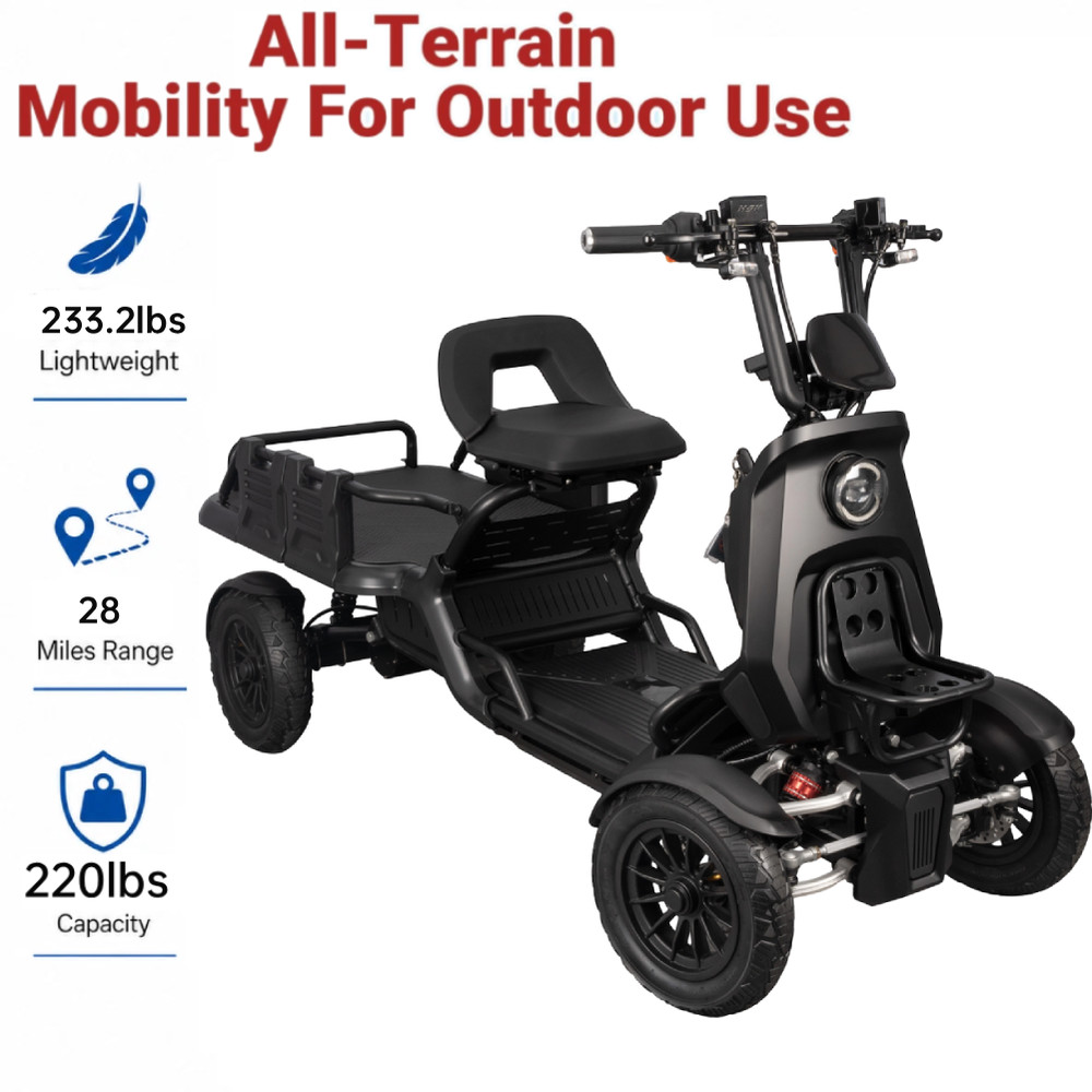 1000W Heavy-Duty 4-Wheel Mobility Scooter 50Km 3-Speed 15.5 mph 220lbs Load