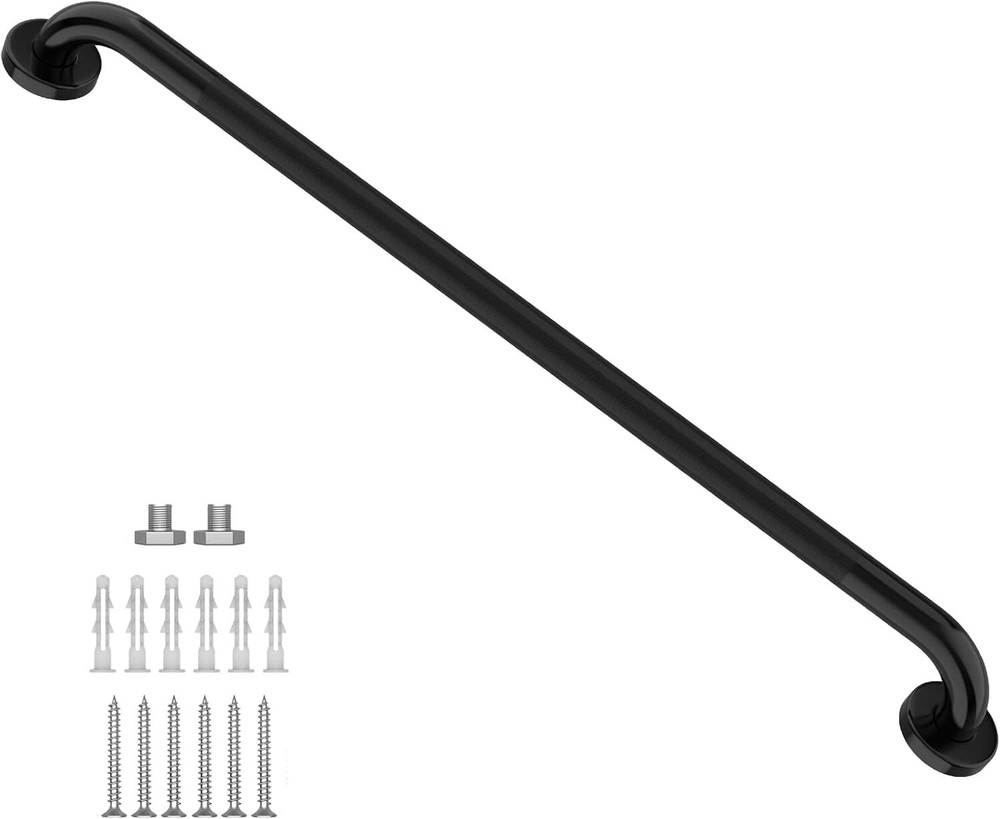 Black Shower Grab Bar W/Anti-Slip Knurled Grip 36 Inch, Stainless Steel Bathroo