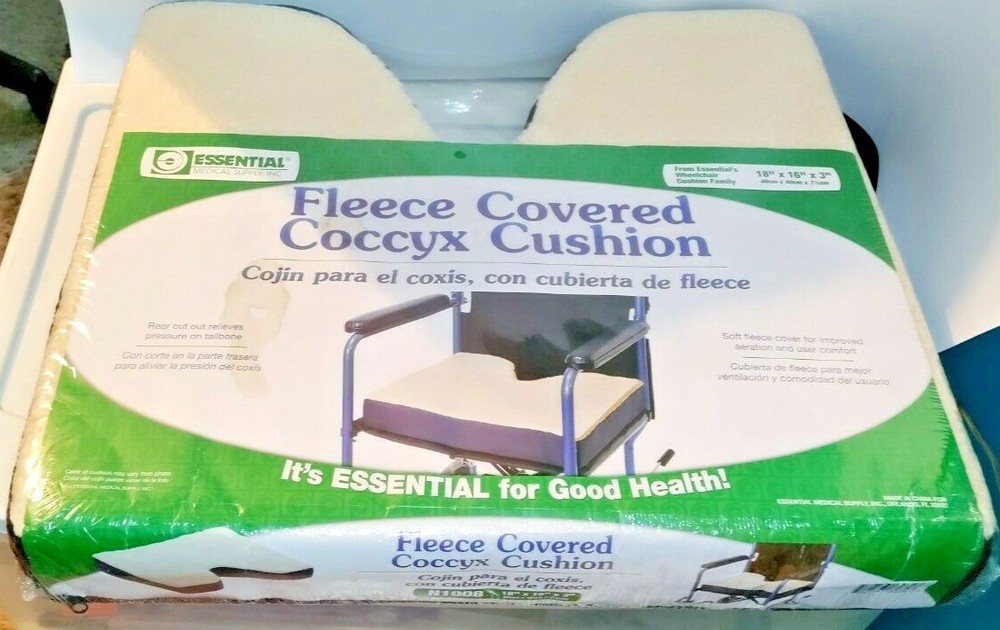 Essential Medical Supply Fleece Covered Coccyx Foam Seating Cushion 18 x 16 x 3