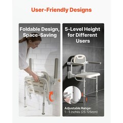 Uimoso Foldable Shower Chair Wall Mounted Shower Seat with Backrest & Armrest