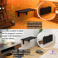 Wall Mounted Folding Shower Bench, Hidden Handmade Teak Wood Floating Seat