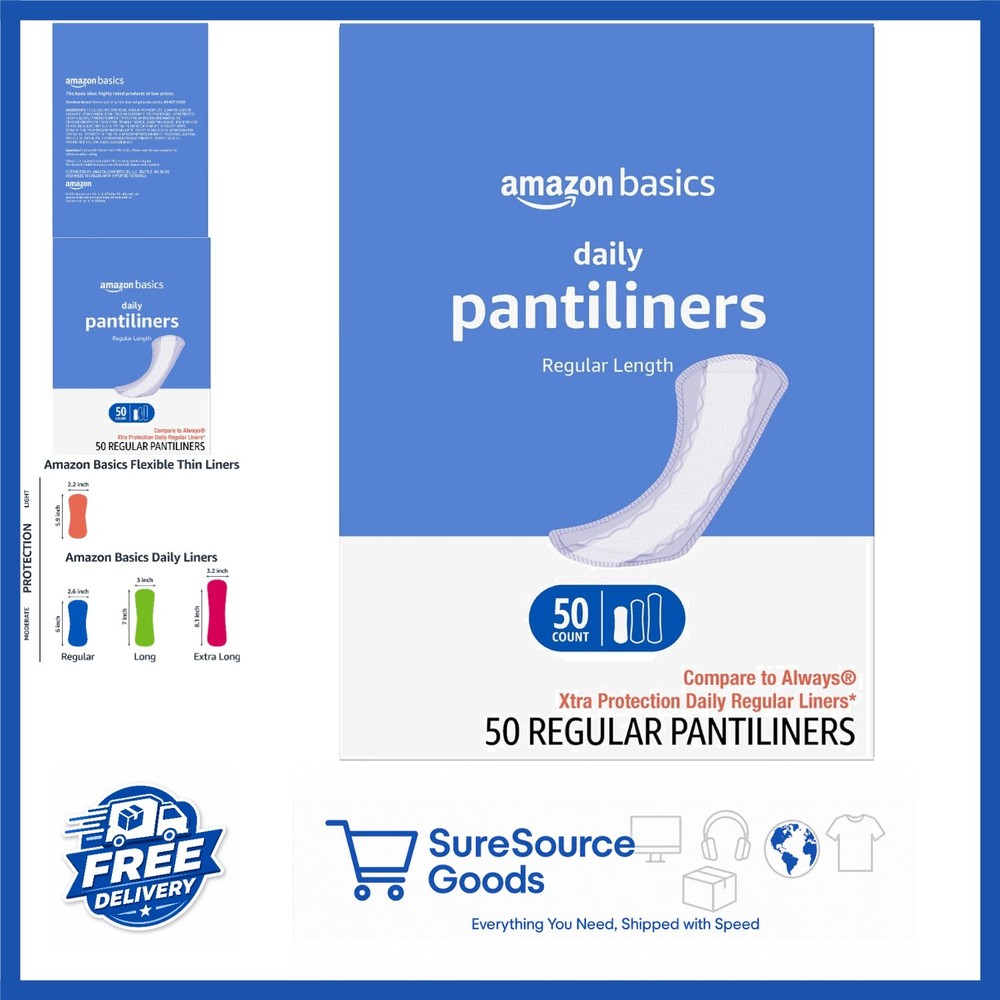 Regular Length Panty Liners 50 Count Thin Absorbent Disposable Unscented Pads