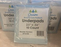 LOT OF 3 pks Secure Personal Care Bed Underpads 10 count (30 pads) 23″x36″ READ