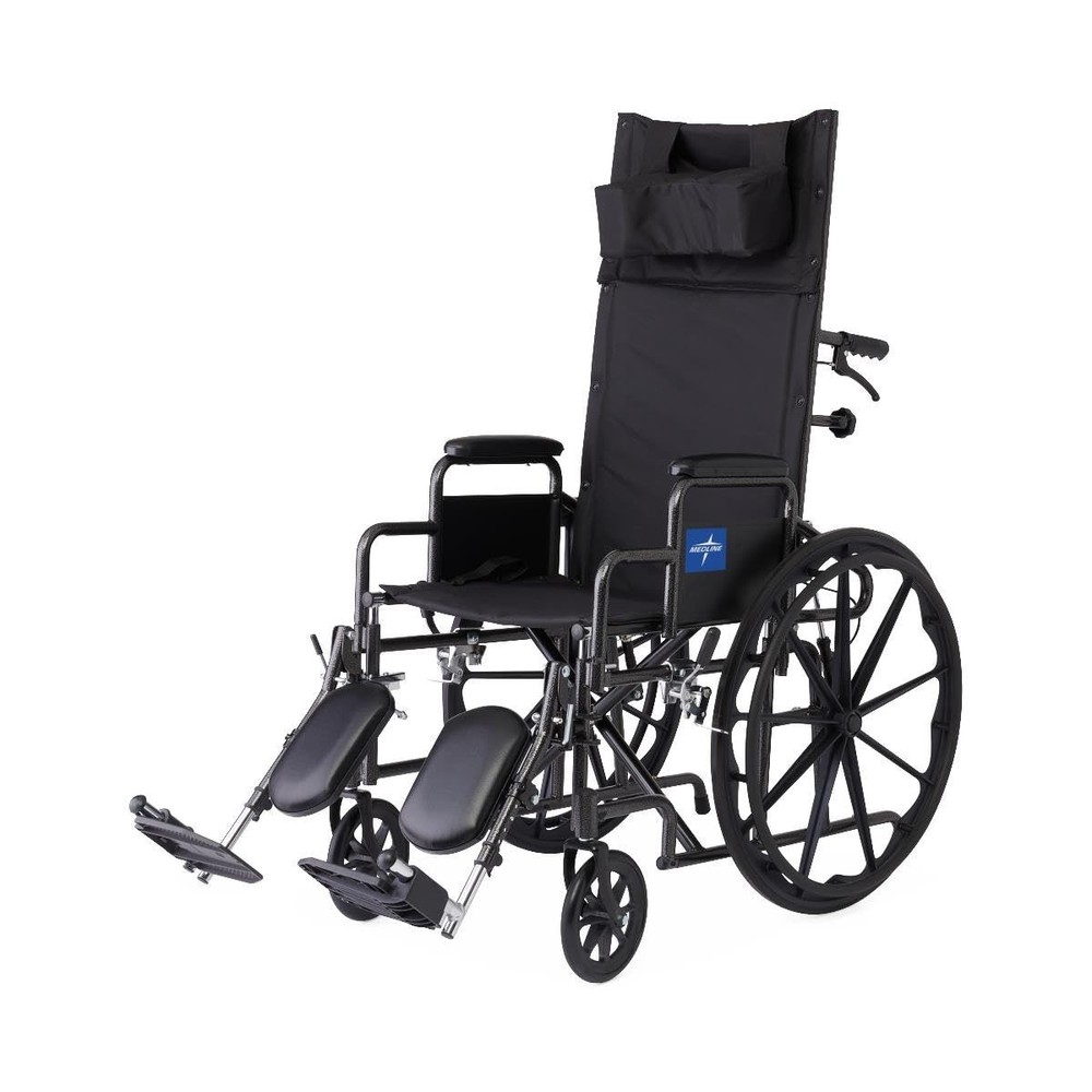 Medline Reclining Wheelchair, 18″, with Elevating Leg Rests, 300 Lbs. Limit.