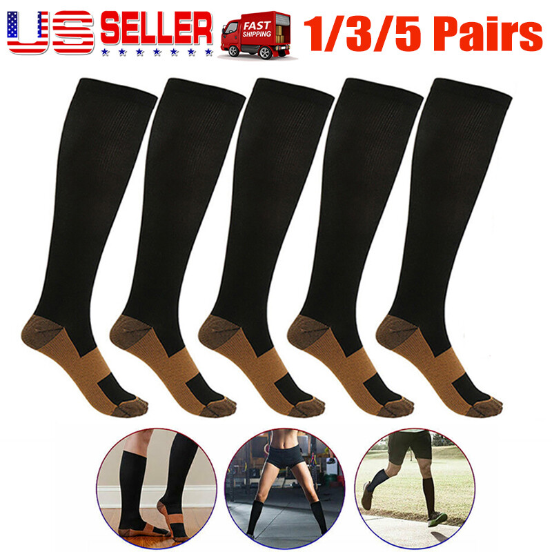 1/3/5Pairs Copper Compression Socks 0-30mmHg Graduated Support Womens Mens S-XXL