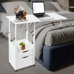 Movable Bedside Table Overbed Table w/ Wheels Adjustable Over Bed Desk 70-88cm
