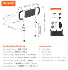 VEVOR Bed Assist Rail 450lb Foldable Bed Side Safety Rail 4‑Level Handle