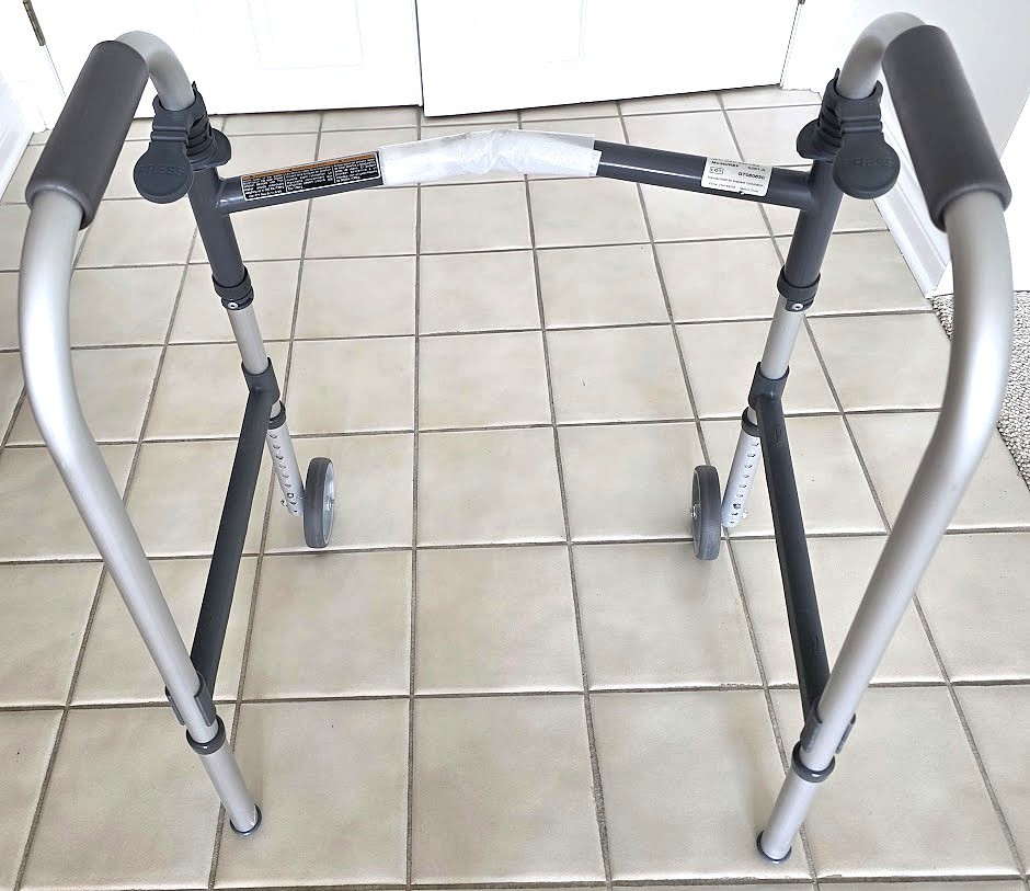 Invacare 6291-A Walker, Adjustable Height, 2-Wheel Walking Frame, Foldable, Gray