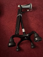 Rehand Quad Cane, Walking Cane with Ergonomic Handle, Adjustable, 4-Pronged Foot