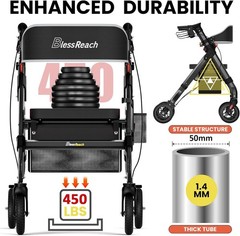 BlessReach Heavy Duty Rollator Walker Adjustable Height Seniors 450 lbs Purple