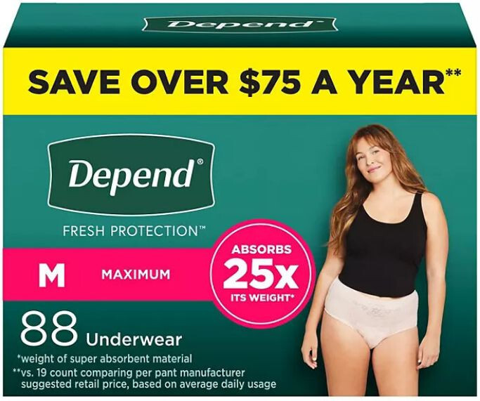 Depend Fit-Flex Incontinence Medium Women Underwear – 88 Count
