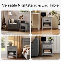 Linsy Night Stand 18.9 Farmhouse Wood Night Stand Type-C Charging Station Open