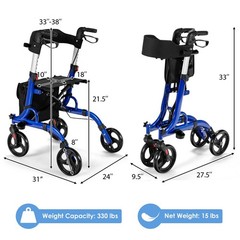 Gymax 2-In-1 Aluminum Rollator Walker Seat Mobility Walking Aid W/ 8 Wheels