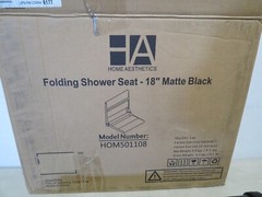 Home Aesthetics 18″ ADA Compliant Wall-Mounted Folding Teak Wood Shower Black Fr