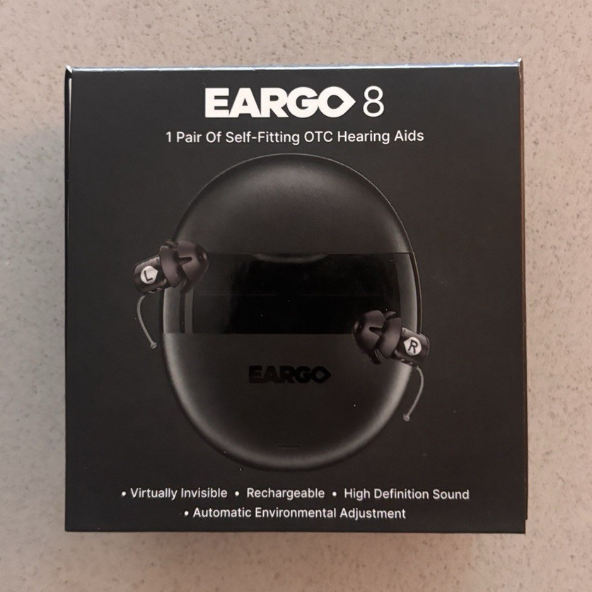 Eargo 8 Self-Fitting OTC CIC Hearing Aids, Rechargeable Charging Case, Black