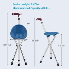 Folding Cane Seat Combo 400 lbs Capacity 1 Count (Pack of 1), Blue/Silver