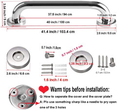 2 Pack 40 Inch Shower Grab Bar, SUS304 Stainless Steel Chrome Bathroom Grab Bar