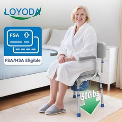 Loyoda Drop Arm Bedside Commode Padded Seat and Backrest, 500lb FBL760620 3039D